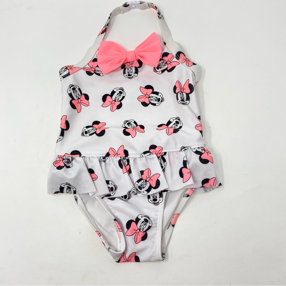 Disney Baby Minnie Mouse One Piece Swimsuit White Pink Bow 18-24 Months